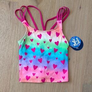 NWT Hatley Pink & Multicolor Heart Bikini Girls Swim Top (top only) size 12